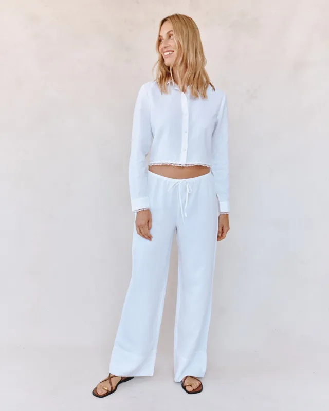 Bella Dahl - Long Sleeve Cropped Shirt with Trim White