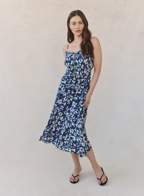 Bella Dahl - Elastic Waist Midi Dress Indigo Bloom Print