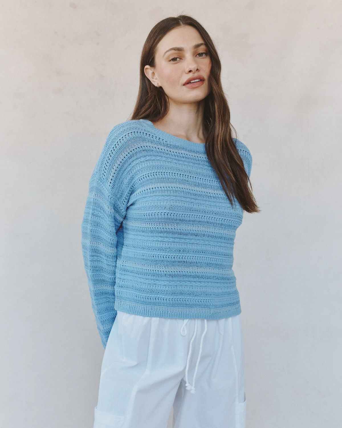 Bella Dahl - Textured Crew Neck Sweater Sea Breeze Blue