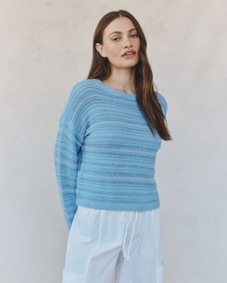 Bella Dahl - Textured Crew Neck Sweater Sea Breeze Blue
