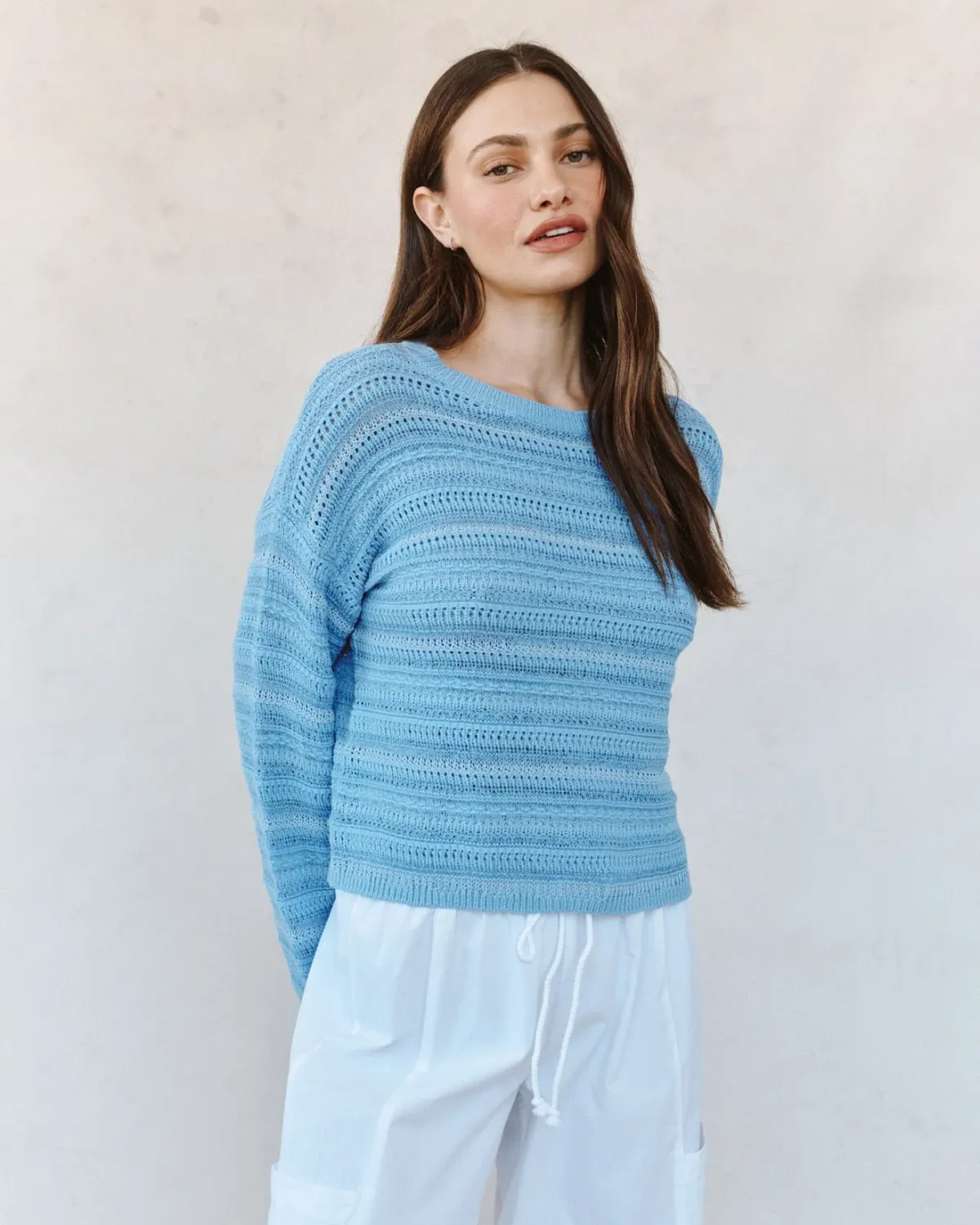 Bella Dahl - Textured Crew Neck Sweater Sea Breeze Blue