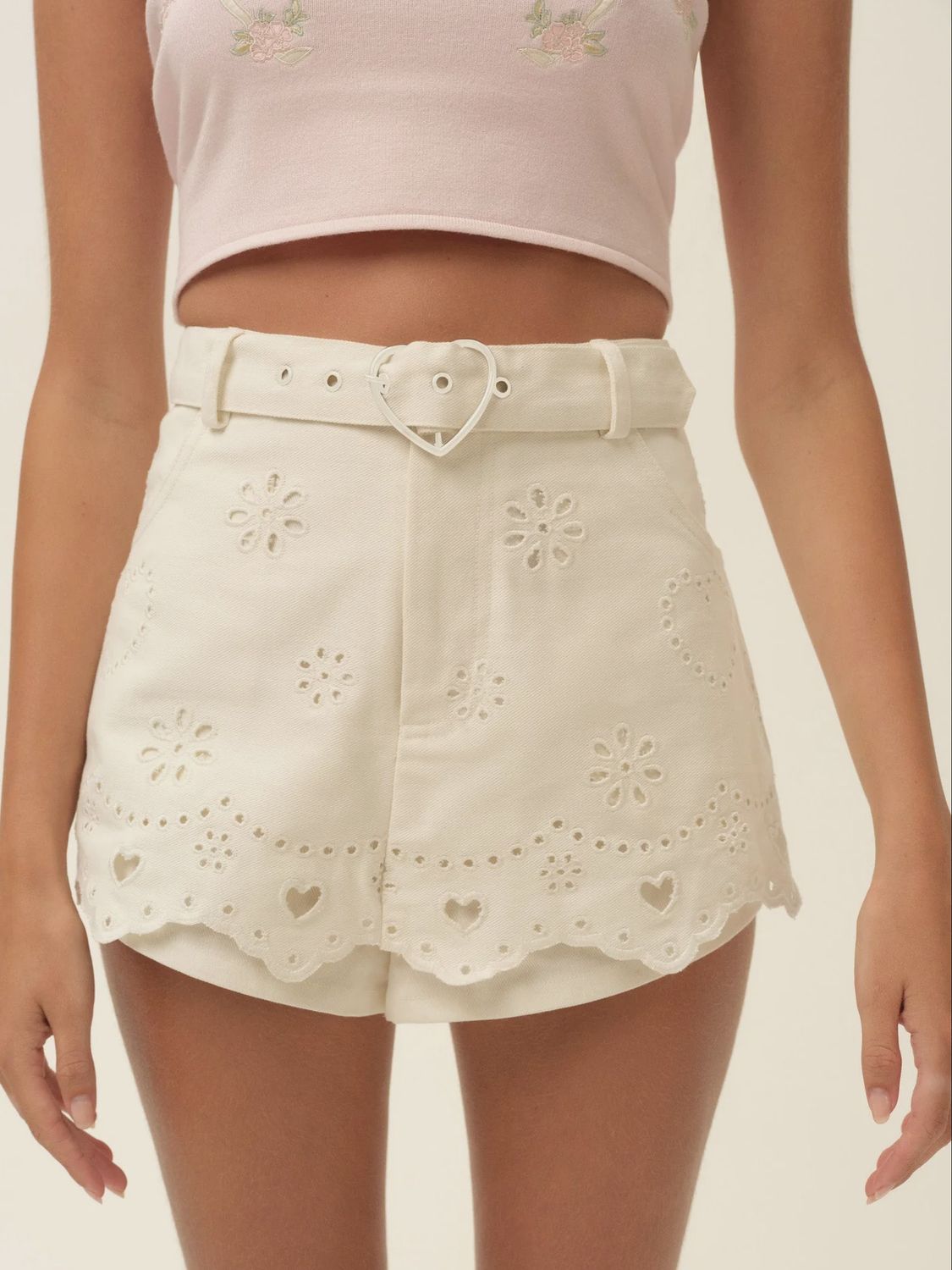 For Love & Lemons - Heart Eyelet Denim Skort