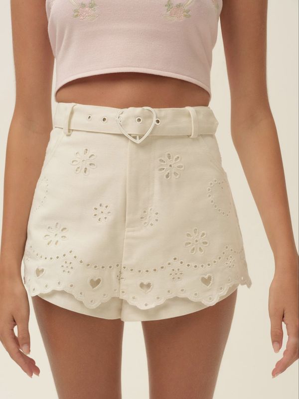 For Love & Lemons - Heart Eyelet Denim Skort