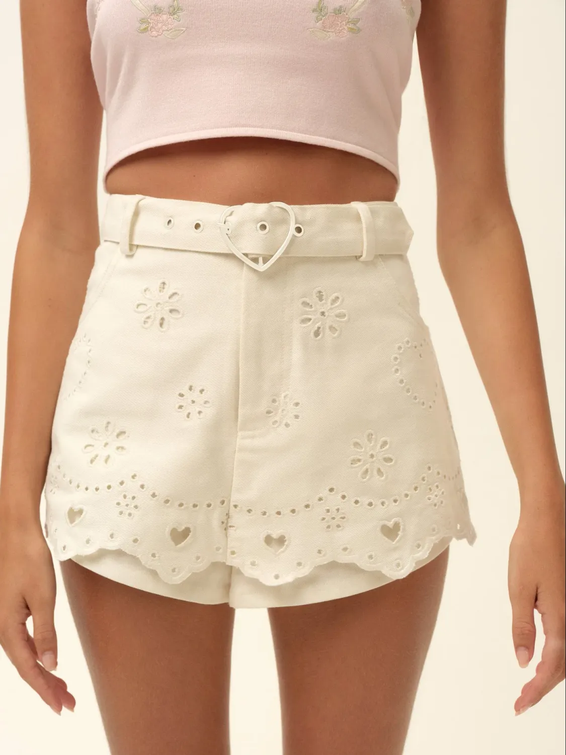 For Love &amp; Lemons - Heart Eyelet Denim Skort