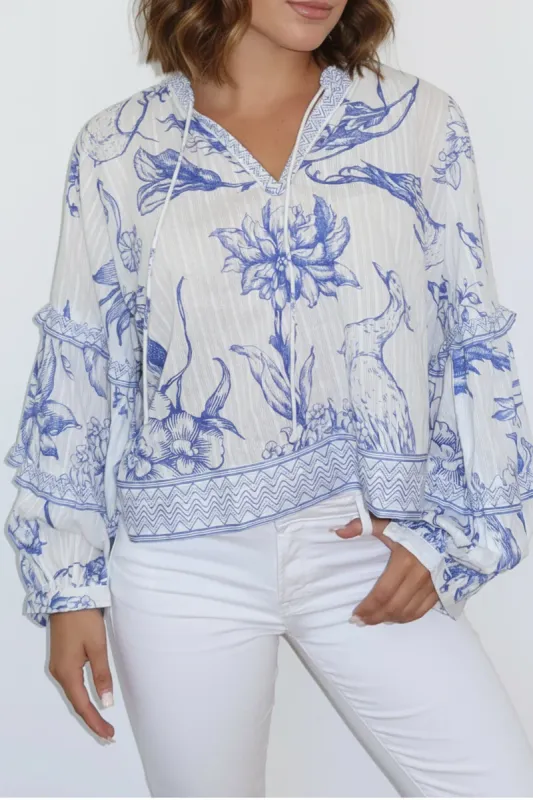 NIBI-MTK - Kendra Blouse Meadow Birds