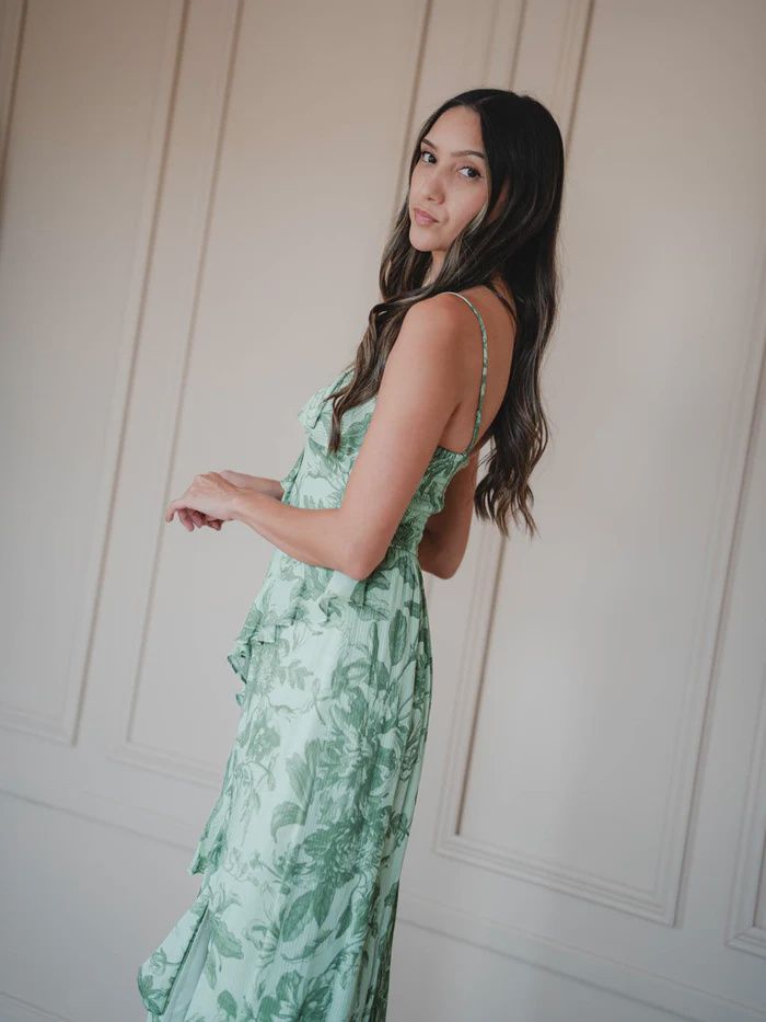 Rain of May - Love Letters Floral Maxi Dress Green
