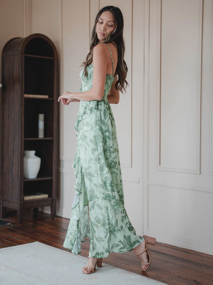 Rain of May - Love Letters Floral Maxi Dress Green