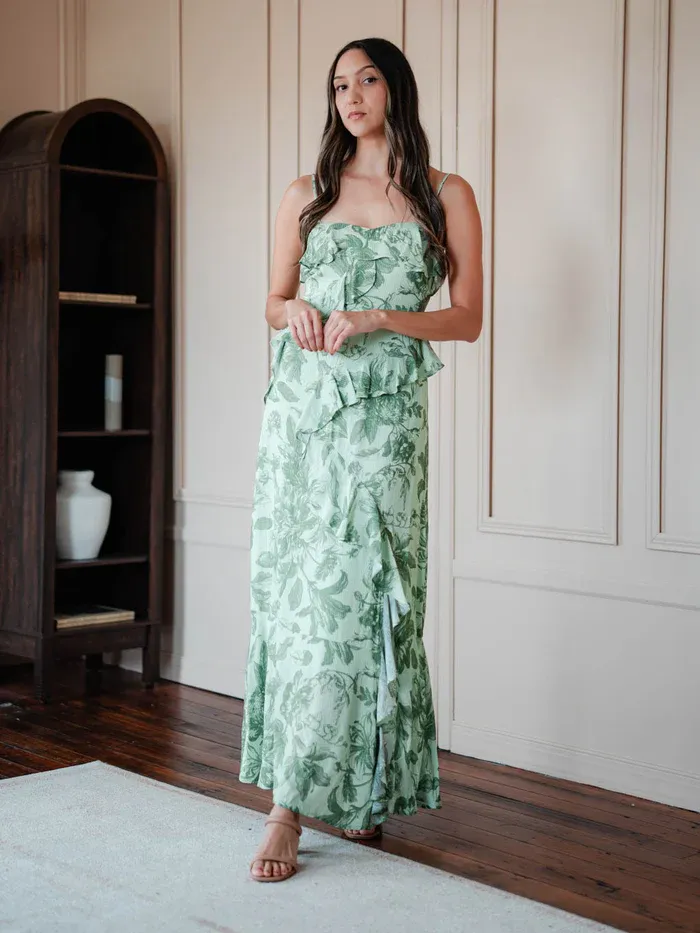 Rain of May - Love Letters Floral Maxi Dress Green