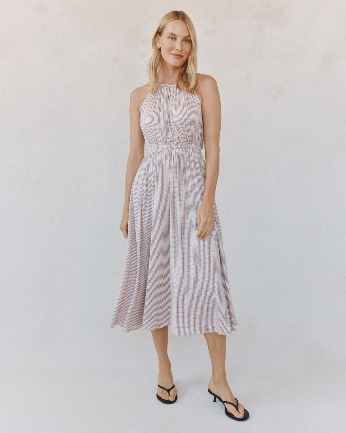 Bella Dahl - Cutout Back Midi Halter Dress Sunwashed Check