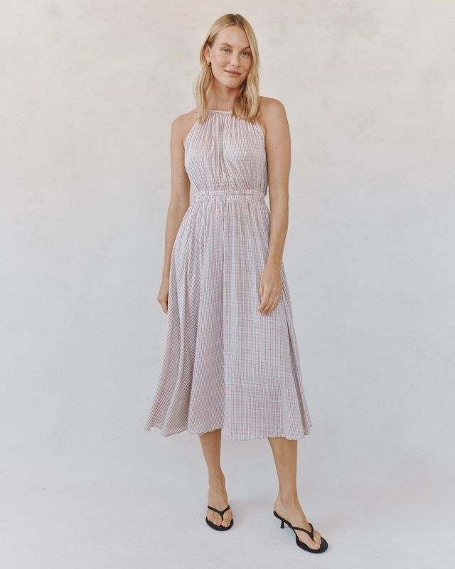 Bella Dahl - Cutout Back Midi Halter Dress Sunwashed Check