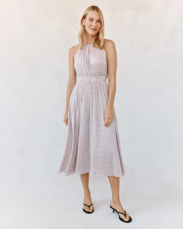 Bella Dahl - Cutout Back Midi Halter Dress Sunwashed Check