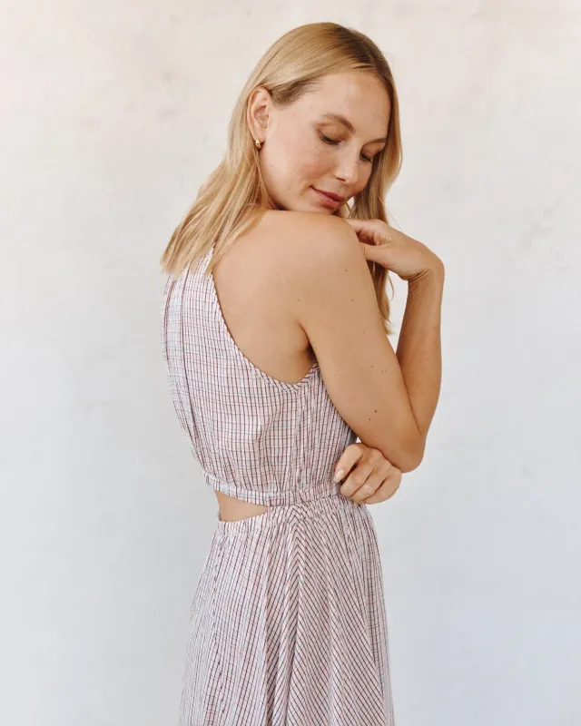 Bella Dahl - Cutout Back Midi Halter Dress Sunwashed Check
