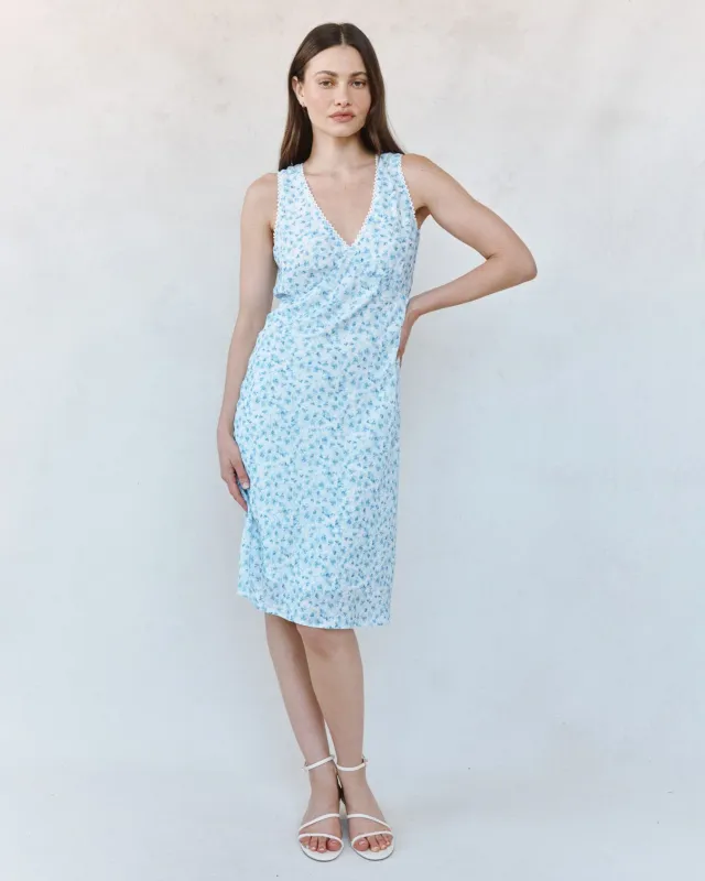 Bella Dahl - V-Neck Tie Back Bias Maxi Dress Blue Ditsy Floral