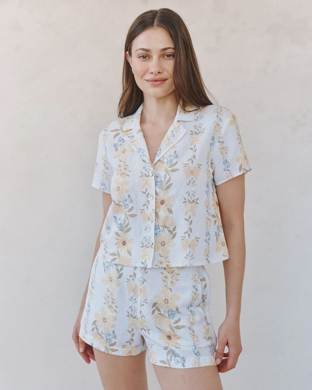 Bella Dahl - Short Sleeve Knotch Collar Shirt Wildflower Stripe