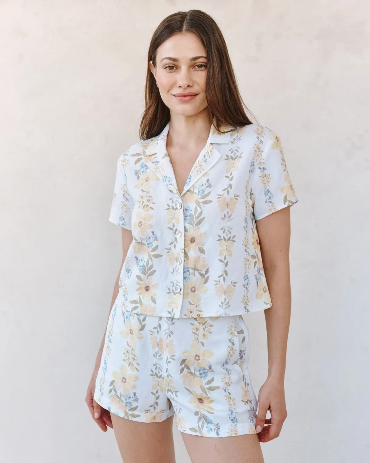 Bella Dahl - Short Sleeve Knotch Collar Shirt Wildflower Stripe