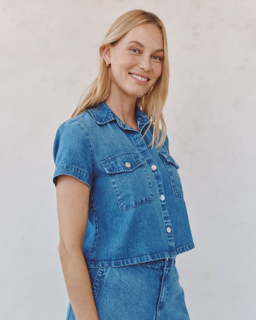 Bella Dahl - Short Sleeve Flap Pocket Shirt Spring Horizon