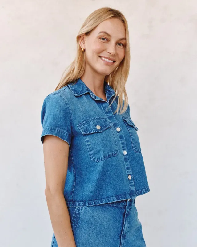 Bella Dahl - Short Sleeve Flap Pocket Shirt Spring Horizon