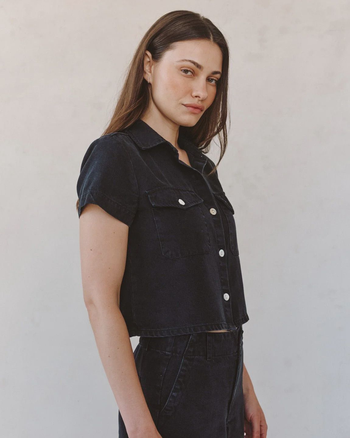 Bella Dahl - Short Sleeve Flap Pocket Shirt Antique Black Wash