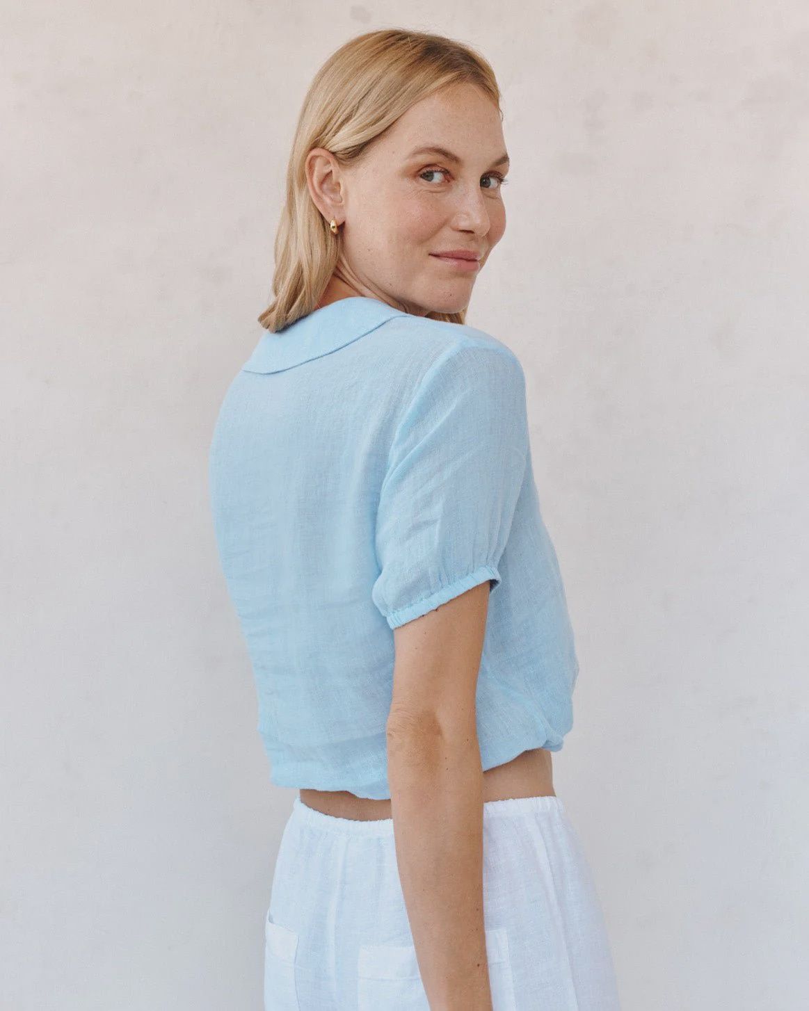 Bella Dahl - Short Sleeve Puritan Collar Shirt Blue Bell