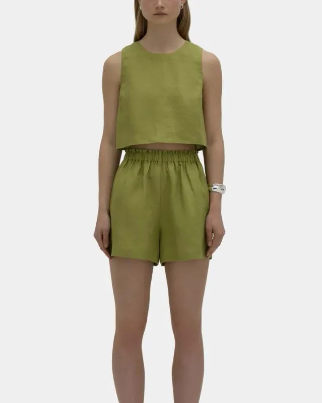 Nude Lucy - Theo Linen Shorts Fern