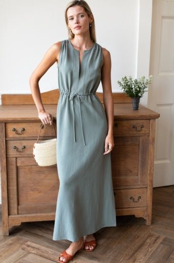 Emerson Fry - Grecian Keyhole Dress Agave Linen, Colour: agave linen, Size: 0