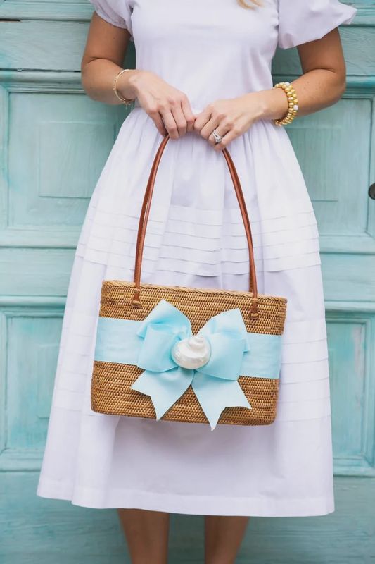 Lisi Lerch - Large Charlotte Bag Tiffany Blue Fluffy Bow White Shell