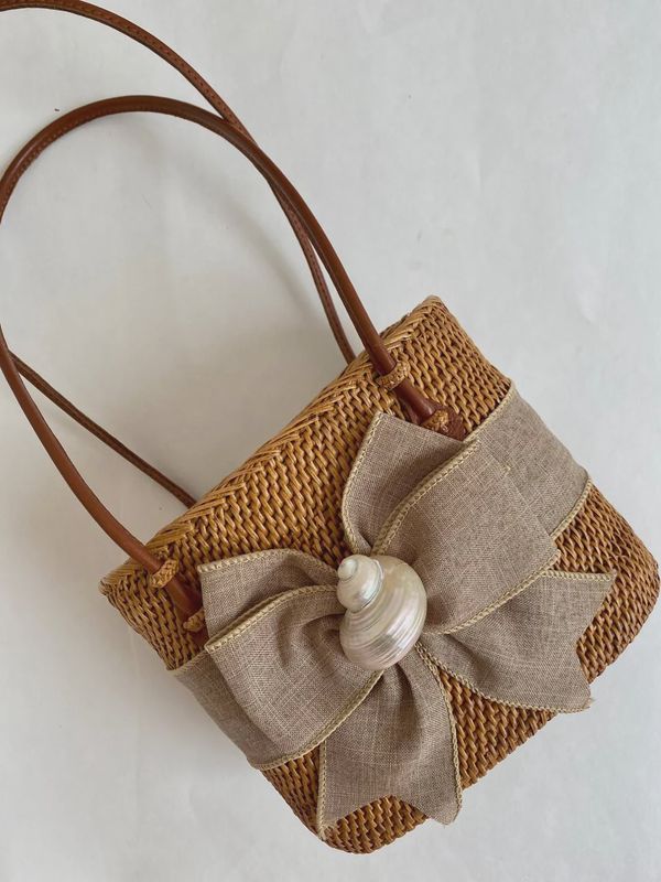 Lisi Lerch - Medium Charlotte Bag Fluffy Bow Linen White Shell