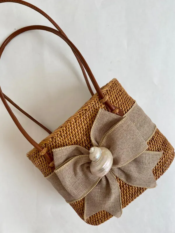 Lisi Lerch - Medium Charlotte Bag Fluffy Bow Linen White Shell