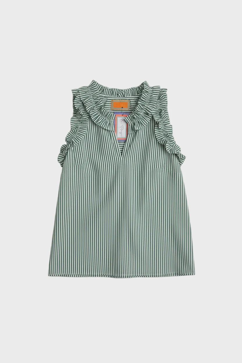 La Plage - Butterfly Top Shirting Stripes Green/White