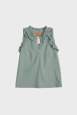 La Plage - Butterfly Top Shirting Stripes Green/White