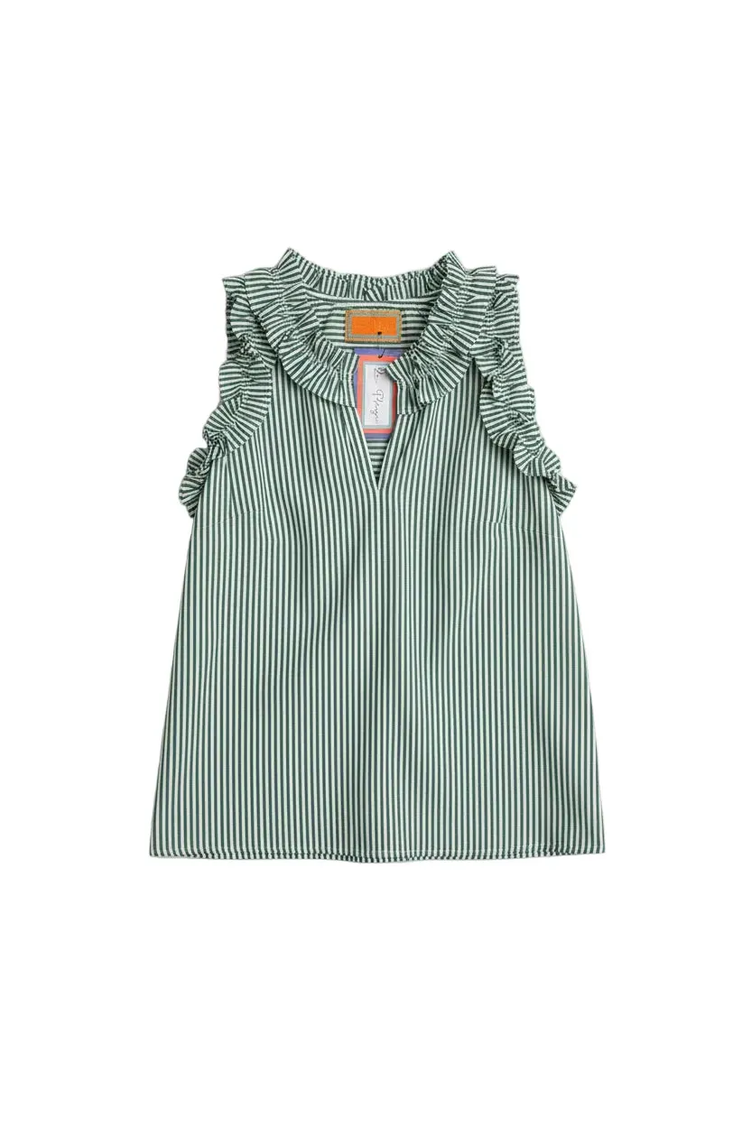 La Plage - Butterfly Top Shirting Stripes Green/White