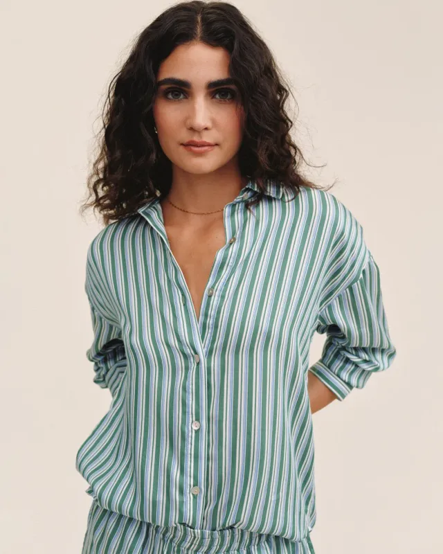 Bella Dahl - Oversized Button Down Emerald Surf Stripe