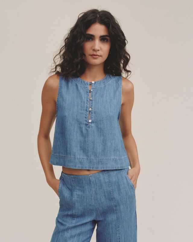 Bella Dahl - Sleeveless Placket Pullover Island Blue Wash