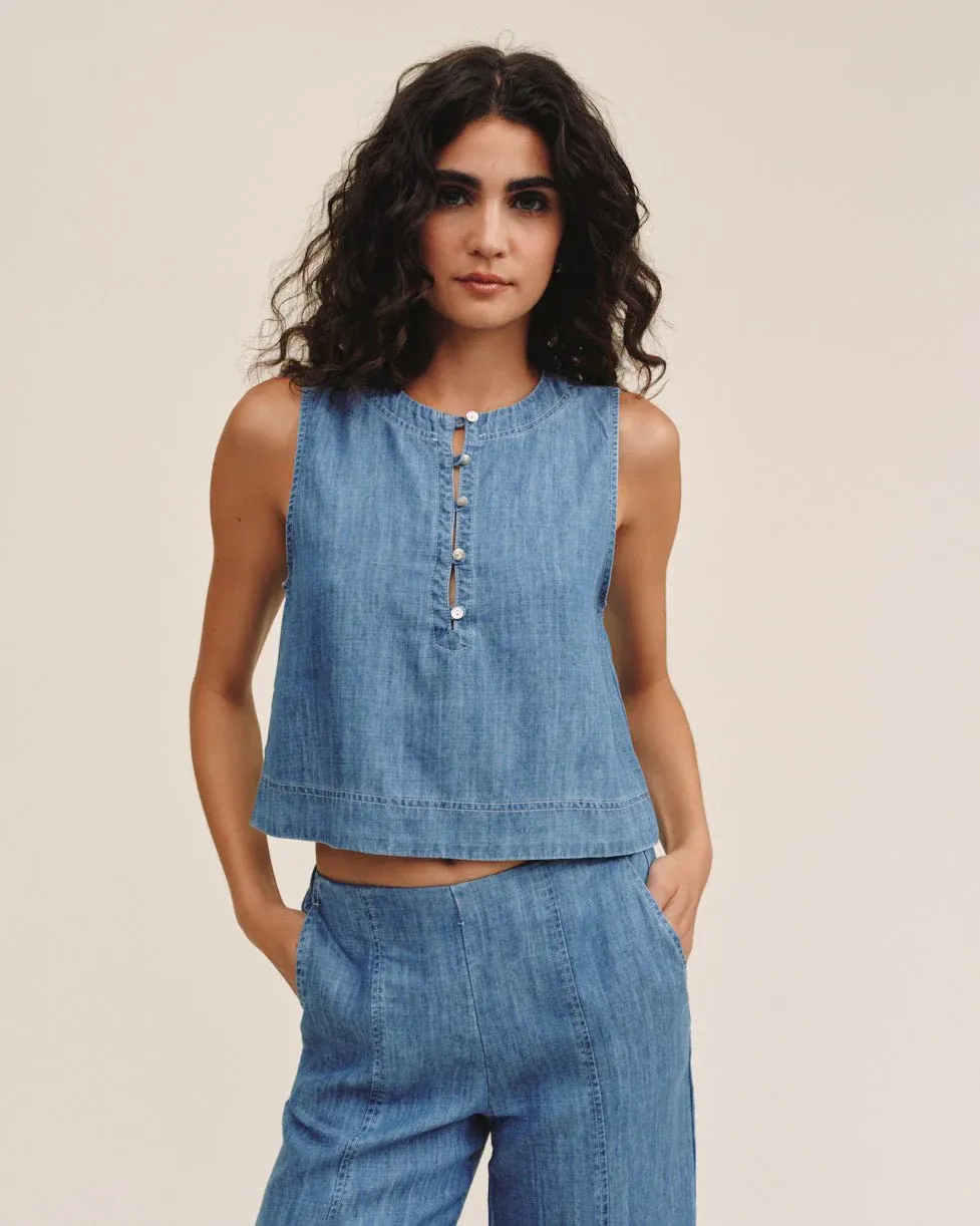 Bella Dahl - Sleeveless Placket Pullover Island Blue Wash