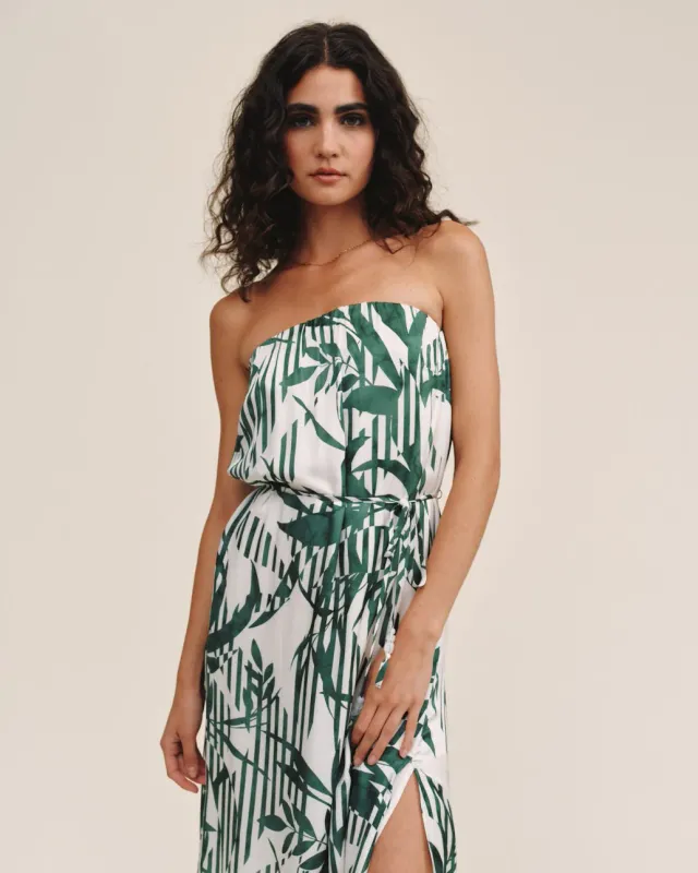 Bella Dahl - Flowy Strapless Midi Dress Palm Paradise Print