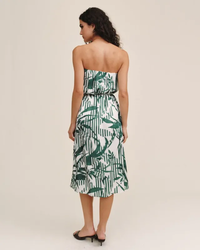 Bella Dahl - Flowy Strapless Midi Dress Palm Paradise Print