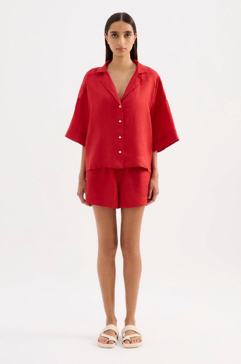 Nude Lucy - Lounge Linen Shirt Vermillion