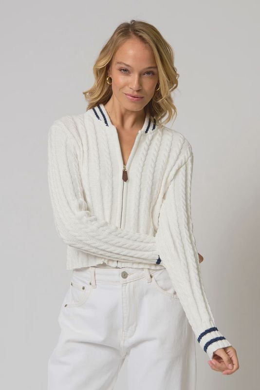 Central Park West - Coen Cable Zip Up Bomber White Navy