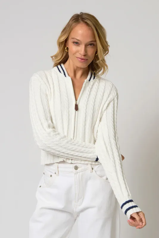 Central Park West - Coen Cable Zip Up Bomber White Navy