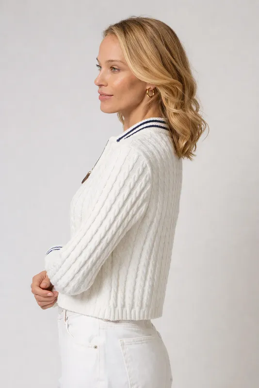 Central Park West - Coen Cable Zip Up Bomber White Navy