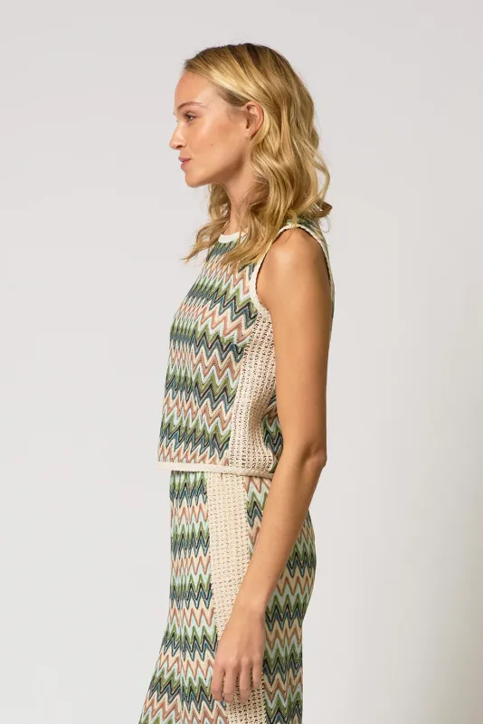 Celine Rainbow Crochet Button Back Shell