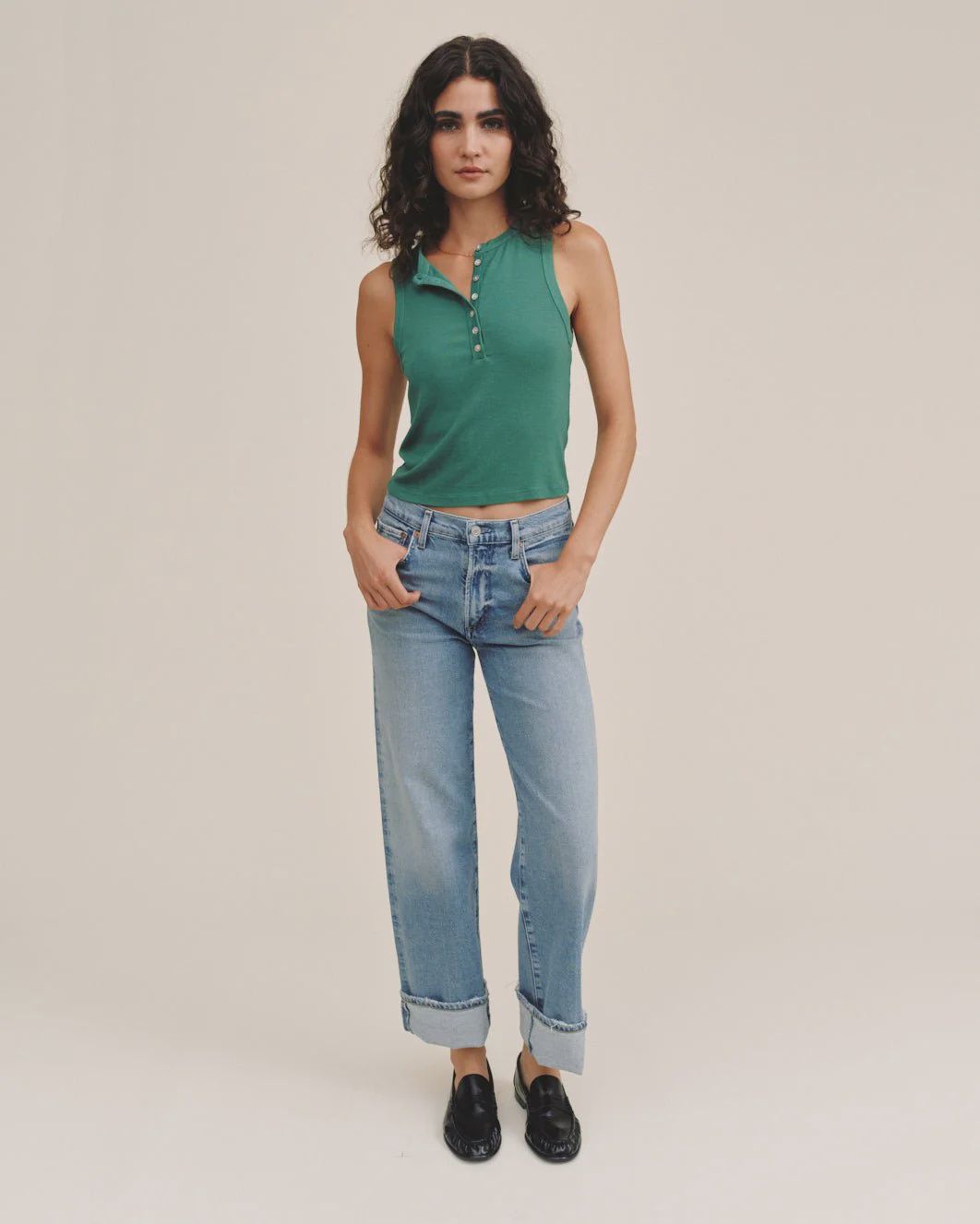 Bella Dahl - Sleeveless Placket Top Palm Green