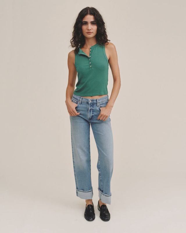 Bella Dahl - Sleeveless Placket Top Palm Green
