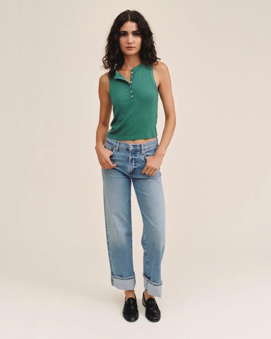 Bella Dahl - Sleeveless Placket Top Palm Green