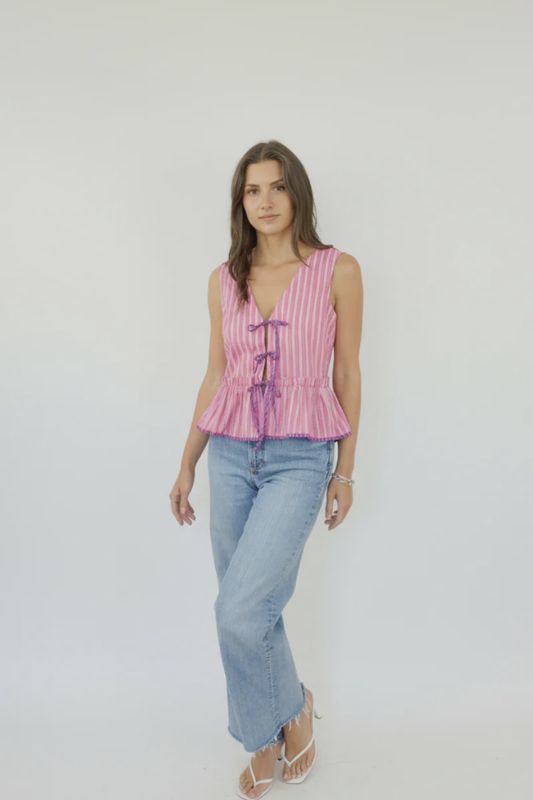NIBI-MTK - Emilia Tie Top Pink Summer Stripe