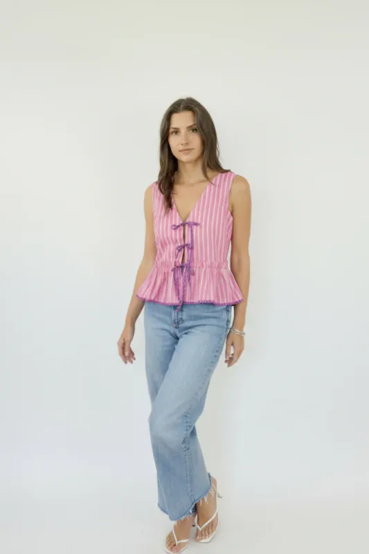 NIBI-MTK - Emilia Tie Top Pink Summer Stripe