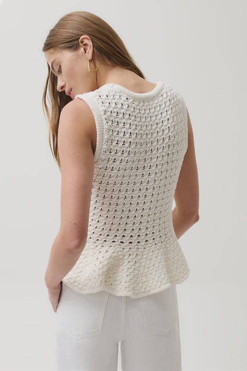 Pistola - Anna Peplum Openwork Sweater Tank White