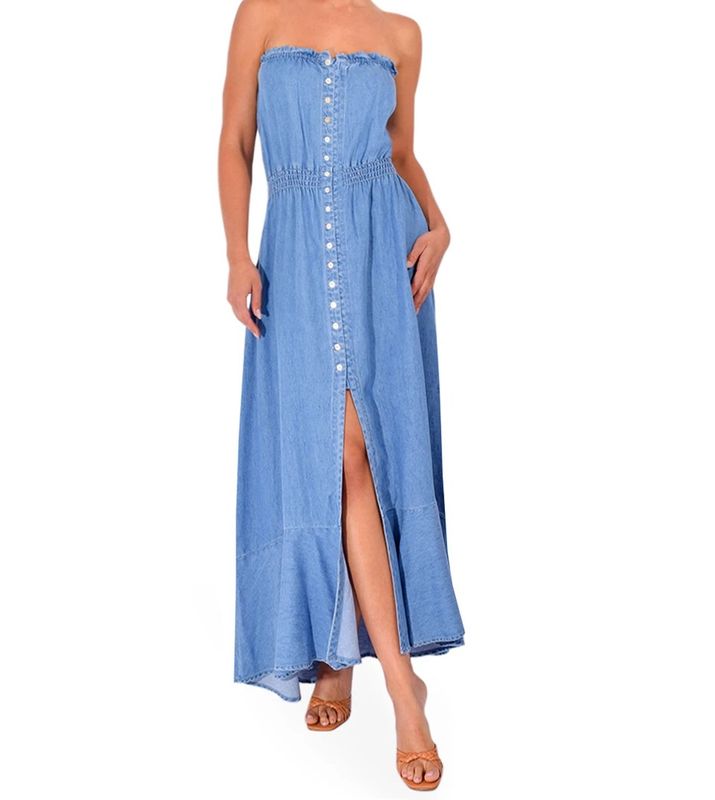 Drew - Andy Long Strapless Denim Dress Bleach