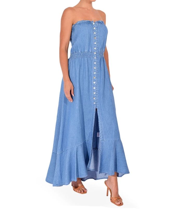 Drew - Andy Long Strapless Denim Dress Bleach