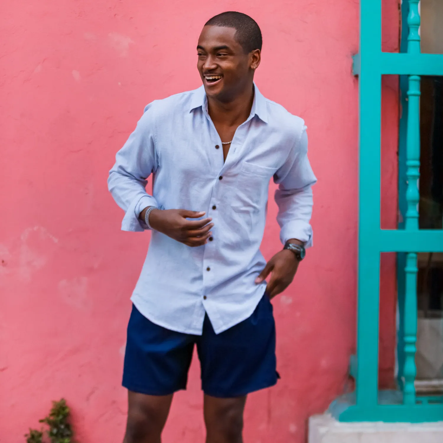 Kenny Flowers - The Ice Breaker Long Sleeve Blue Linen Shirt